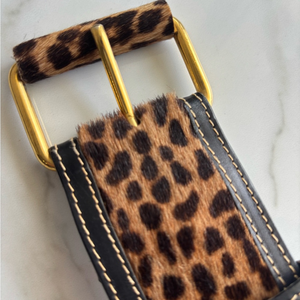Vintage Neiman Marcus M in Italy, Leather Leopard Print Belt Size M, 33” - Picture 7 of 9